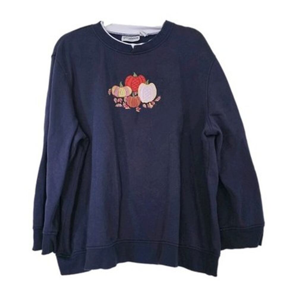 Vintage Fall Pumpkin Crew Sweatshirt Womens 3X Blue Cottage Grandmacore